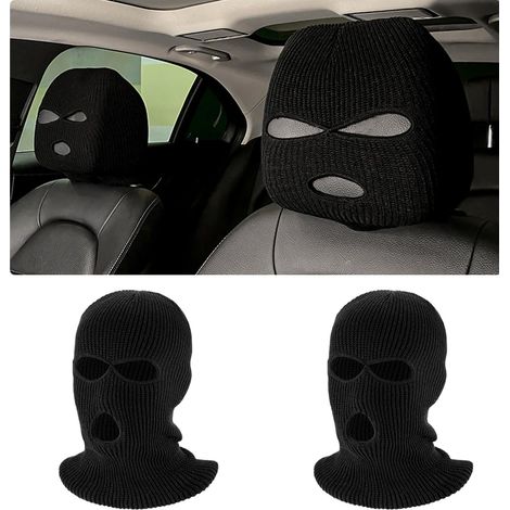 Lot de 2 housses d'appuie-tête de voiture - Housse de siège auto personnalisée et amusante à 3 trous, style masque intégral, pour appuie-tête de siège avant, protection et décoration, accessoire auto, (1/5)