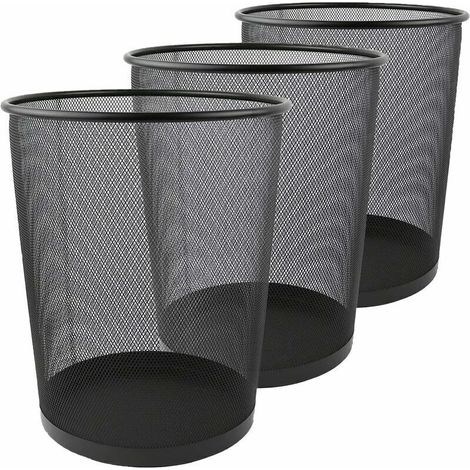 3er-Set Abfalleimer, 12 l, Metallgitter, Büro-Mülleimer, kleiner Abfalleimer für Küche, Schlafzimmer, Badezimmer – 26,5 x 23,5 x 18,8 cm – Schwarz