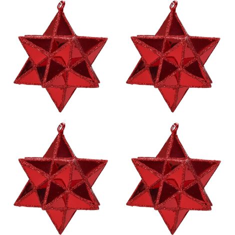 Weihnachtskugeln-Set aus Kunststoff, Sterne, 4er-Set, Ø 7,5 cm (1/5)