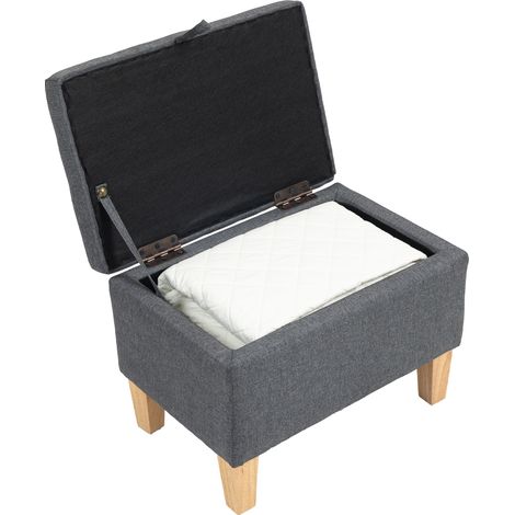 16L Charcoal Grey Linen Storage Ottoman with Rubberwood Legs - Versatile Footstool for Storage, Seating, and Shoe Bench