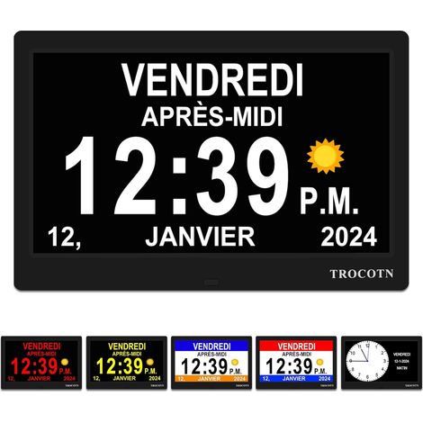 TROCOTN Large Screen Digital Clock with Calendar for Seniors, Sun and Moon Icons, Automatic Summer Time, Night Mode with Dimming, Multi-Color Display, Easy to Read (10 Inch, Black, 1) (1/5)