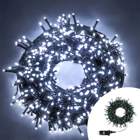 Catena di luci 11 metri da 360 Led Full Flash Bianco Freddo con cavo verde e autospegnimento Wisdom