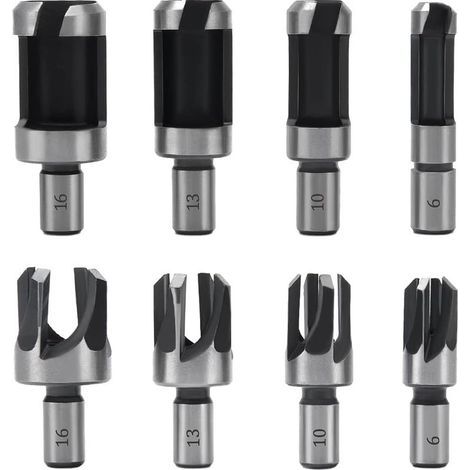 Pièces Fraise à Bouchonner Bois, Mèche à Bouchon Bois 6 mm/10 mm/13 mm/16 mm, Acier Carbone Bois Plug Perceuse pour le Travail du Bois, Forets à Bois à Griffe et Coniques (1/5)