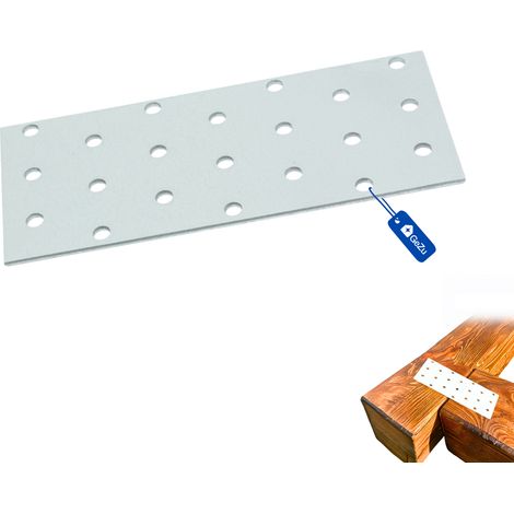 Lot de 50 Plaque d’assemblage plate galvanisée – 160 x 40 mm – Connecteur métallique perforé robuste pour fixation et renfort de structures en bois – GeZu Impex