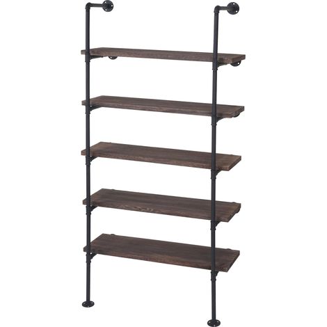 Scaffale libreria industriale HHG-451 metallo legno di paulonia 5 ripiani 28x80x165cm marrone