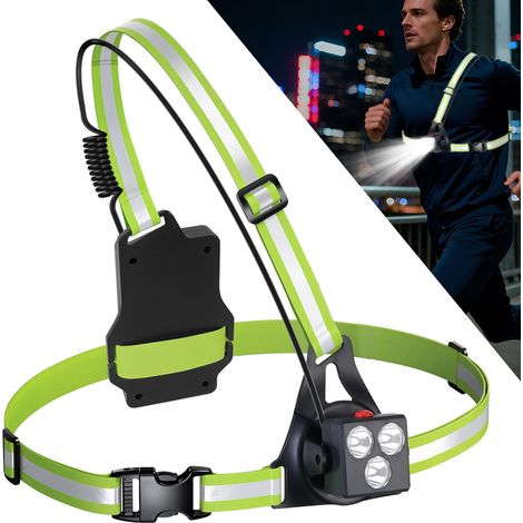 Lampe Running, 500 Lumens Lampe de Course à Pied Rechargeable par USB, Lampes Pectorale Running avec Double Sangle Bandes Réfléchissantes (1/5)