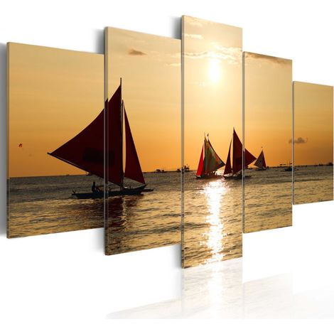 Tableau "Bateaux à Voiles au Coucher du Soleil" 50 x 100 cm (1/2)