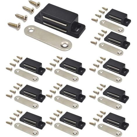 Aimant Porte Placard 12 pièces Loquet Magnétique pour Armoire, Fermeture Aimant de Meuble pour Armoires, les Tiroirs et les Volets Armoire Vis incluses- Blanc (1/5)