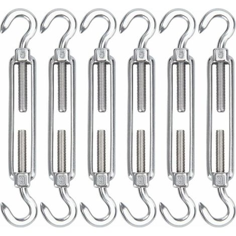 M5 Tendeur Cable Acier Inoxydable, Lot de 6 Tendeur de Fil Crochet et Crochet Réglable Heavy Duty Tension Hook & Hook pour Corde Cable Fil à Linge, Grillagefor Sun Shade Installation (1/4)