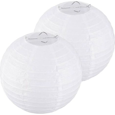 Lanterne Papier 2 Pièces 30cm Blanc Suspension Boule Papier,Suspension Rondes Boule Papiers,Cache Ampoule Plafond,pour Abat Jour,Décoration de Mariage,Accessoires de Fête (1/5)