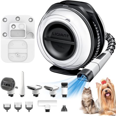 Aspirateur Poil de Chien et Chat, Kit Toilettage 7en1, Tondeuse, Lime, Brosses, Silencieux, Grand Réservoir 2,2L, Idéal Contre la Perte de Poils à la Maison, en Voiture, en Extérieur (1/5)