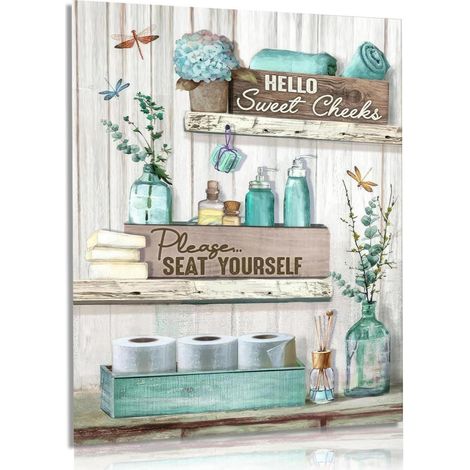 Bauernhaus Badezimmer Wandbilder Libelle Blumen 30x40 cm Leinwandbilder (1/5)