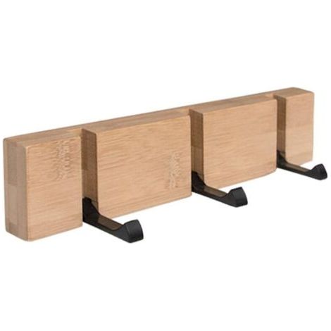 Portemanteau Mural en Bois - Patères Portemanteaux avec 3 Crochets Métalliques Rabattables pour Manteaux, Vestes, Chapeaux, Sacs, Couloir, Chambre, Salle de Bain 30cm..DEBUNS (1/5)