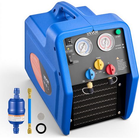 Station de Récupération Fluides Frigorigènes Portable 1 HP, Récupérateur de Réfrigérant Double Cylindre, pour Système CVC Climatisation Auto, Unité de Récupération pour Frigoriste 1450 tr/min (1/5)