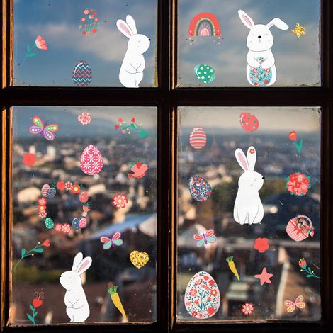 Autocollants de fenêtre anti-collision oiseaux - Lot de 2 stickers décoratifs blancs lapin, adhésifs sans colle pour vitres, prévention des chocs aviaires (1/5)