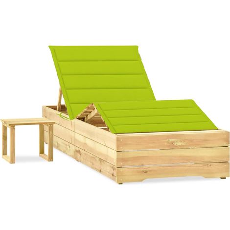 vidaXL Tumbona de jardín con mesa y cojín de madera de pino impregnada (1/3)