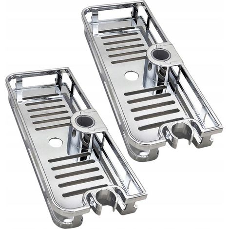 Due supporti regolabili per asta doccia color argento / Mensole portaoggetti da bagno in ABS