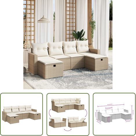 The Living Store Salon de jardin avec coussins 6 pcs beige résine tressée - Ensemble Salon De Jardin - Salon De Jardin Extérieur - Mobilier De Jardin - Fauteuil De Jardin - Table Basse Jardin (1/4)