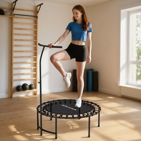 Trampoline avec cordes Noir 100 kg élastiques poignée réglable 5 positions capacité acier Ø 102x132 cm