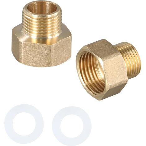 2 Pièces Raccord Fileté en Laiton, 3/8" Mâle à 1/2" Femelle Raccords Réducteur, Réducteur AG/IG avec Joint en Caoutchouc, 3/8" Mâle x 3/4" Femelle pour Eau Raccords de Tuyaux Gaz et Jardin (1/5)