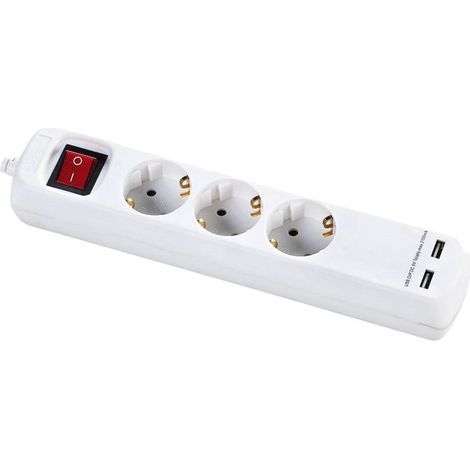 MULTIPRISE AVEC INTERRUPTEUR 3 PRISES ET 2 USB CÂBLE 3X1,5 1,4 MÈTRES ALYCO (1/5)