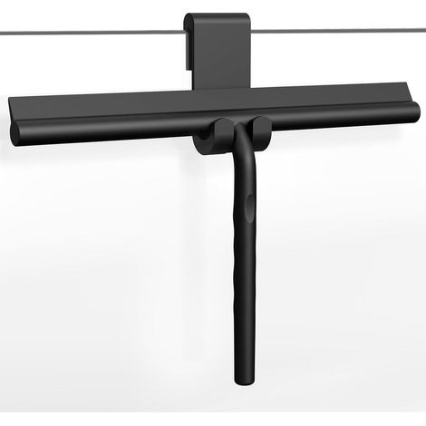 Grattoir de douche en silicone avec noyau en acier inoxydable, 33 cm, crochet sans perçage, pour le nettoyage de la salle de bain, des miroirs, de l'acier inoxydable et du carrelage (noir) (1/5)