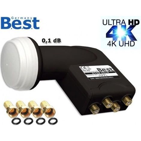 B.E.S.T GERMANY HG404 LNB Quad 4 Sorties Ultra HD Gold Edition + 4 Fiches OR + 4 Joints
