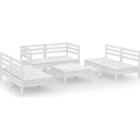 Set Divani da Giardino 7 pz Salotto da Giardino Bianco in Legno Massello di Pino (1/5)