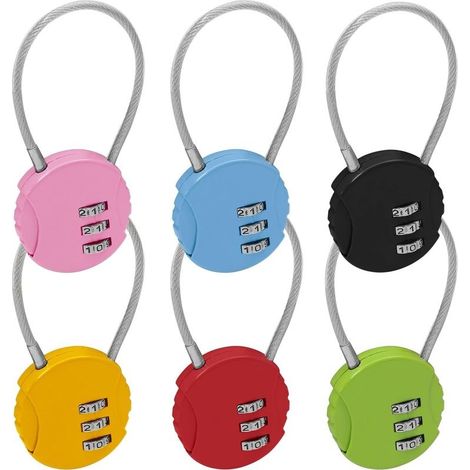 Lot de 6 cadenas à combinaison à 3 chiffres - Cadenas étanche pour l'extérieur - Mini cadenas à combinaison pour bagages, casiers scolaires, sacs à dos, boîtes à outils et rangement - 6 couleurs (1/5)