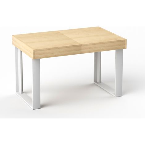 Ausziehbarer Esstisch 120–160 cm aus Spanplatte, Retro-Stil, Natur und Weiß, für 8 Personen (1/5)