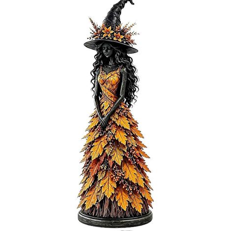 Décoration de sorcière à collectionner pour Halloween, statue de sorcière magique peinte à la main, figurine de sorcière automnale à poser sur une table, ornement d'automne pour une ambiance automnale (1/4)