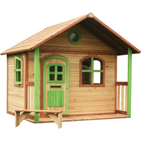 Cabane de jardin pour enfant en bois FSC marron et vert – Maisonnette avec fenêtres – Dimensions 120x120cm – Pour extérieur et jardin – AXI