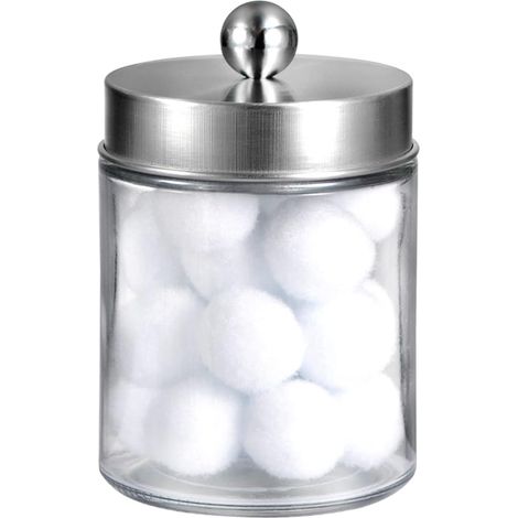 Bocal De Rangement Pour Salle De Bain - Bocal En Verre Avec Couvercle Amovible - Pour Cotons Tiges Et Éponges À Maquillage - 237 Ml - 1 Pièce (1/5)