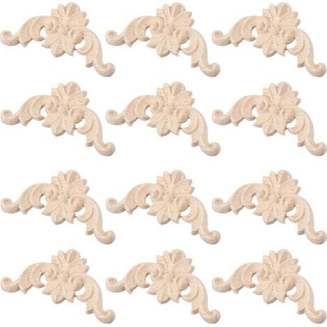 Lot de 12 appliques d'angle en bois naturel sculpté, décoratives pour portes et meubles. (1/5)