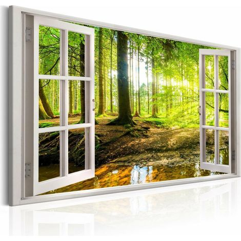 Tableau fenêtre vue sur forêt - 120 x 80 cm (1/4)