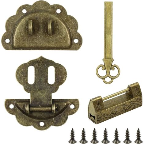 Padlock Hasp Latch Buckle Lock Vintage Design Alloy Latch Retro Style Mini with Screw and Key Retro Lock for Wooden Jewellery Box Drawer Box Cabinet Decorative Cabinet (1/5)