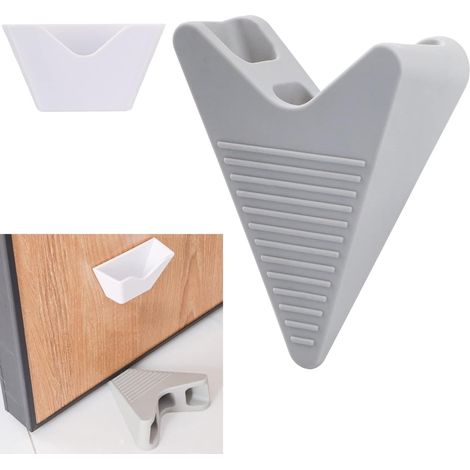 Pack Door Stopper Wedge, Non-Slip Rubber Door Stops with Holder for All Floor Types, Grey (1/5)