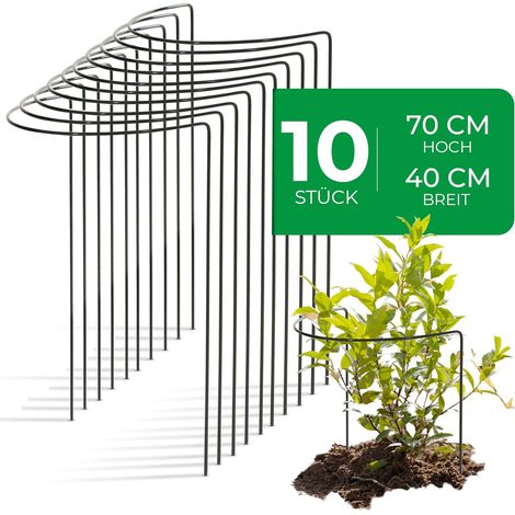10 tuteurs métalliques semi-circulaires, 40 cm Ø, 70 cm H, verts