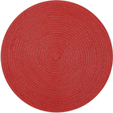 Lot de 4 sets de table ronds tressés, lavables, 38 cm, pour la maison, les mariages (rouge, 2) (1/4)