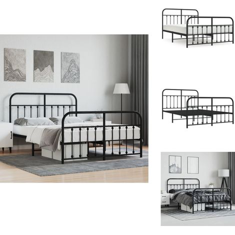 Cadre de lit métal sans matelas avec pied de lit noir 140x200cm - Cadre De Lit - Lit Double - Lit Metal - Lit Moderne - Literie (1/5)