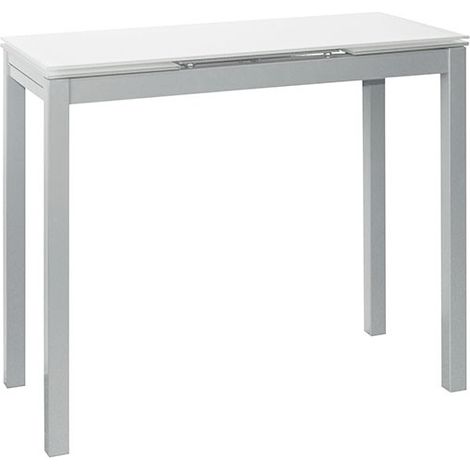 MOMMA HOME Mesa de Cocina Extensible - Modelo Novi - Material Cristal Templado/Metal - Medidas 85/135 x 40 x 76 cm Color: Blanco (1/4)
