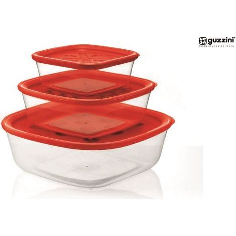 Ensemble de 3 conteneurs rouges de différentes tailles.
