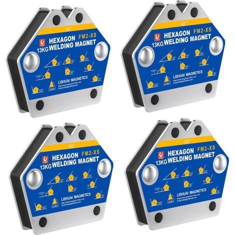 Aimant Soudure, 4 PCS Soudure Aimant Force de Maintien 13kg de Soudure Equerre de Support Positionneur Magnétique 30°,45°,60°,75°,90°,105° (1/2)