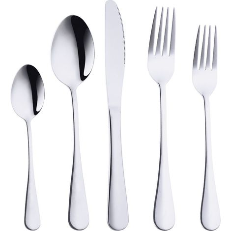 5 pièces Ensemble de Couverts en Acier Inoxydable, Set de Couverts en argenterie, acier inoxydable 304 Couverts d'hôtel Steak Couverts en acier inoxydable