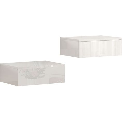 Set de 2 mesillas de noche flotantes blancas con cajón, tablero de partículas (1/5)