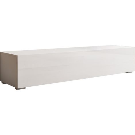 Muebles Bonitos – Meuble TV noir avec LED – Dimensions 160x32x40 cm – Mélamine mate et MDF – Pieds de 2 cm – Système d'ouverture push-click