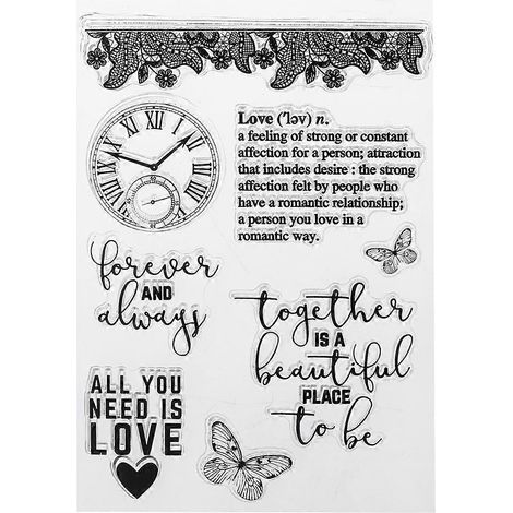 Transparenter PVC-Stempel im Vintage-Uhren-Design mit ausgefallener Schriftart und niedlichen Mustern für DIY-Scrapbooking