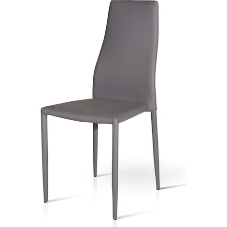Sedia in ecopelle imbottita con gambe rivestite CLOE Grigia 6 pezzi (1/2)
