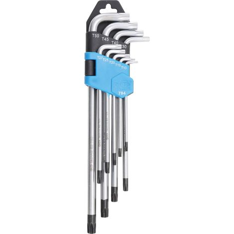 Bgs Technic – Jeu de 9 clés Torx extra longues – Acier Chrome Vanadium S2 – Empreinte torx percée pour accès étroit – Présentées sur clip