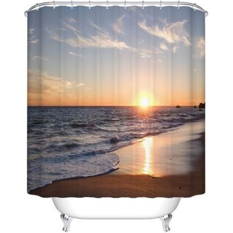 72 x 72 pouces Rideau de douche de plage, motif vagues de l'océan pour décor de salle de bain, rideaux de bain en tissu polyester résistant à la moisissure et imperméable (1/5)